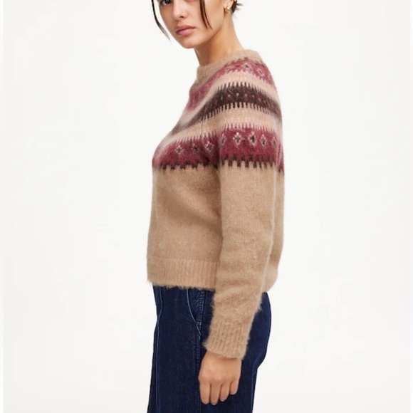 NEW Madewell Fair Isle Alpaca-Blend Sweater Camel Burgundy Size M - Picture 2 of 12